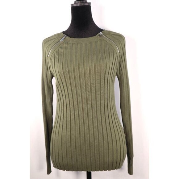 Ribbed Olive Green Zip-Angle Sweater M By INC International Concepts Size Medium - Picture 1 of 13